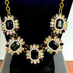 Cara New York Floral Crystal Statement Gold Tone Necklace w/Black & Clear Stones